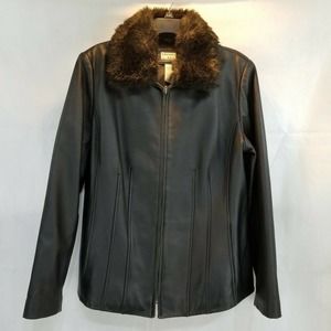Covington Black Leather Coat Jacket Faux Fur